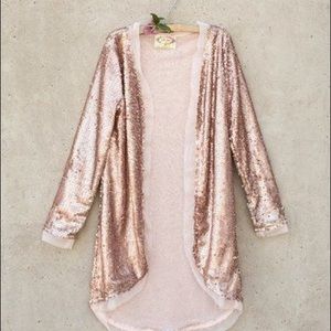 New Joyfolie Rose Gold Sequin Cardigan Girls 14